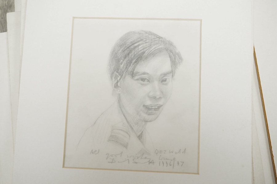 David Smith (1920-1999), a large collection of pencil sketches on tracing paper, Passengers and members of the crew, QE2 cruise 1996/97, each signed, inscribed and dated, together with ‘Cunard portrait of a Great Ship’ s